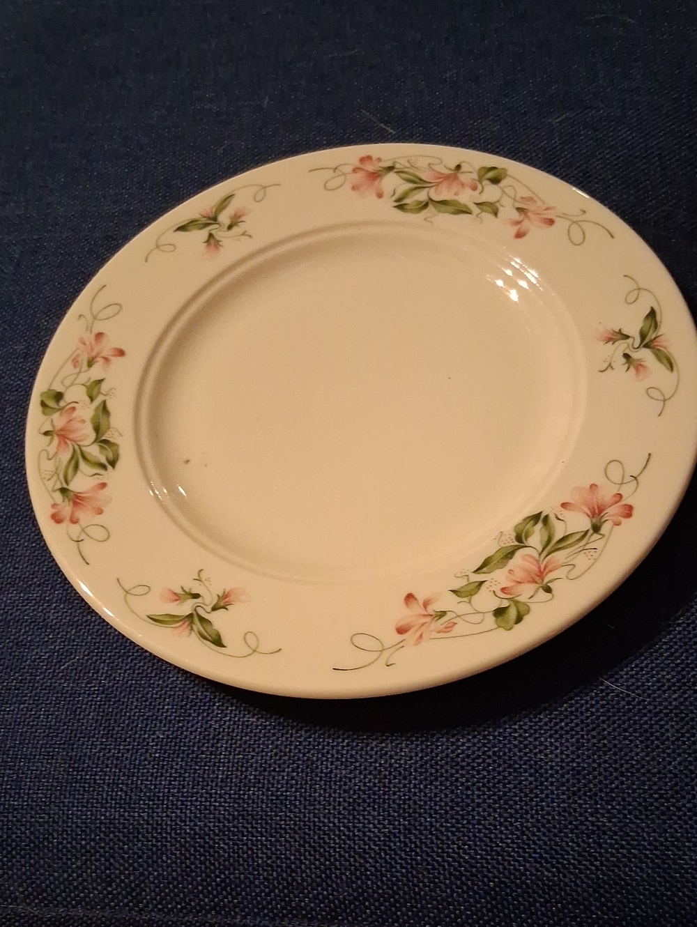 Cream Floral Side Plate / Trinket Dish with Pink Accent